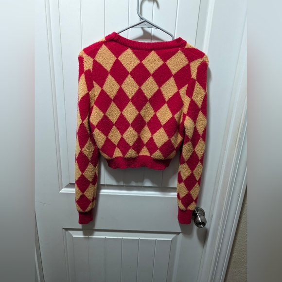 Zara Argyle Pink And Orange Sweater Size Med.  SUPER SOFT Worn Once - Picture 2 of 6